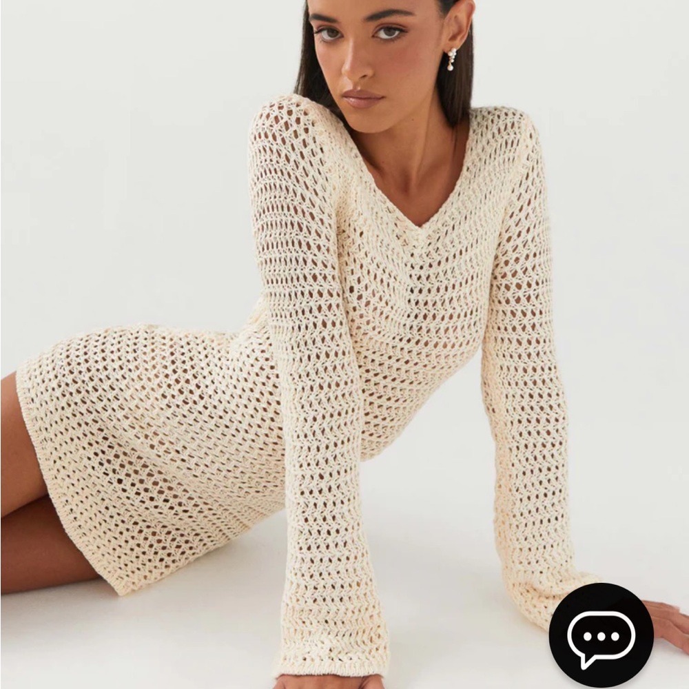 Peppermayo M-L Down for the Ride Crochet Mini Dress - Ivory Coverup